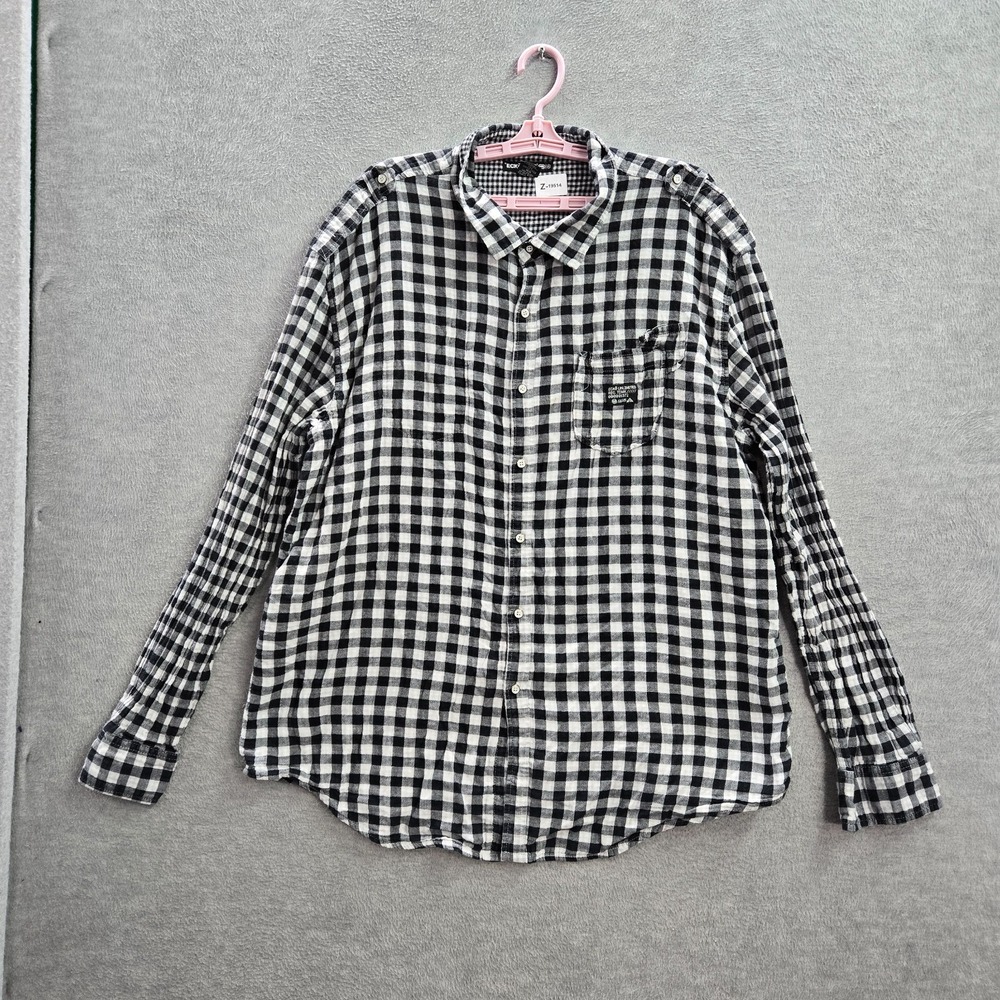 Ecko Unlimited Men Button Up Shirt 3XL Black White Check Button Long Sleeve